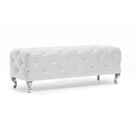 Baxton Studio Stella Crystal Tufted White Leather Modern Bench 89-4373
